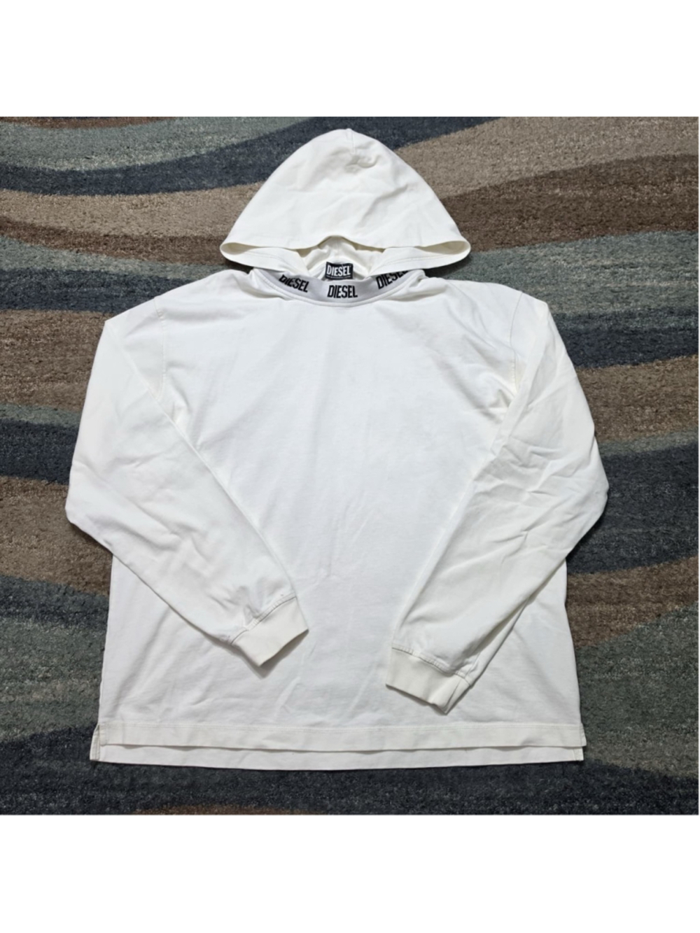 Diesel Hoodie Men Large White Minimal Logo Neck Portugal Made Pullover
